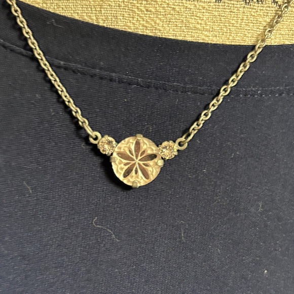 Elegant Silver Necklace With Pink Sand dollar and matching earrings - Picture 2 of 4